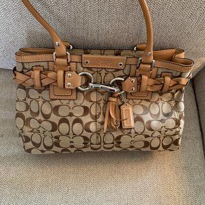 Coach Medium F15665 Hamptons Signature Tan/Brown Jacquard Leather Satchel